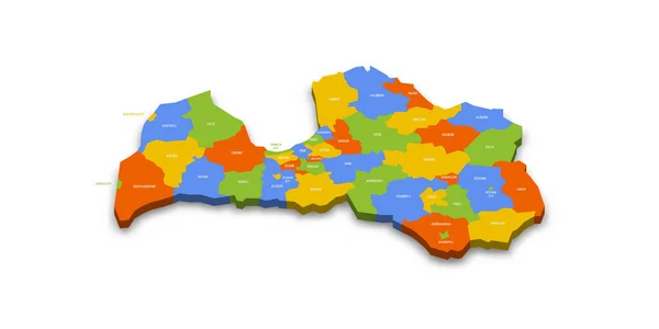 拉脱维亚行政区划政治地图 色彩斑斓的3D矢量地图 附有国家省名和投下的阴影 — 图库矢量图片