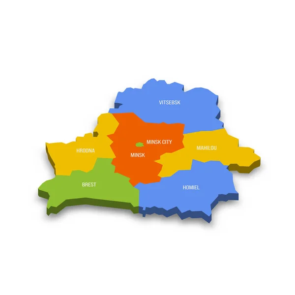 Mapa Político Bielorrússia Divisões Administrativas Regiões Uma Cidade Autônoma Mapa — Vetor de Stock