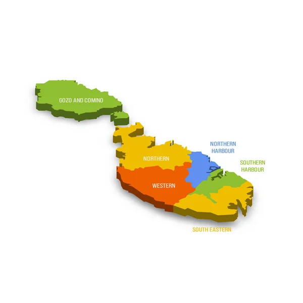 Malte Carte Politique Des Divisions Administratives Régions Carte Vectorielle Colorée — Image vectorielle