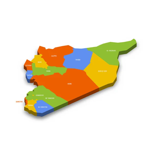 Политическая Карта Административных Единиц Сирии Провинций Красочная Трехмерная Векторная Карта — стоковый вектор