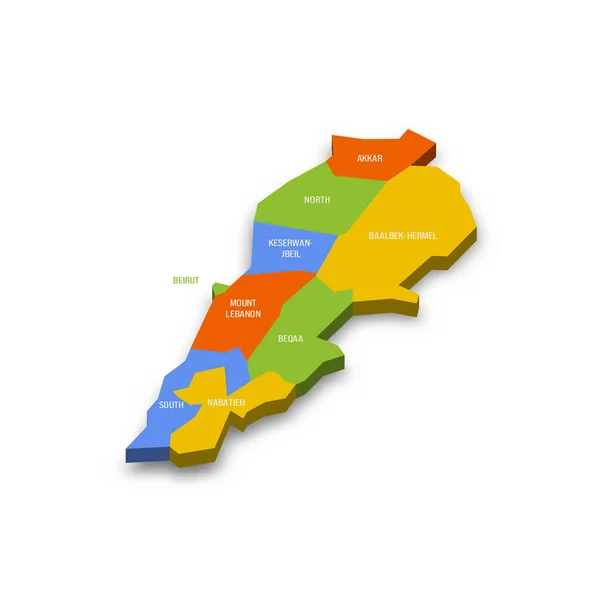 Líbano Mapa Político Las Divisiones Administrativas Provincias Colorido Mapa Vectorial — Vector de stock