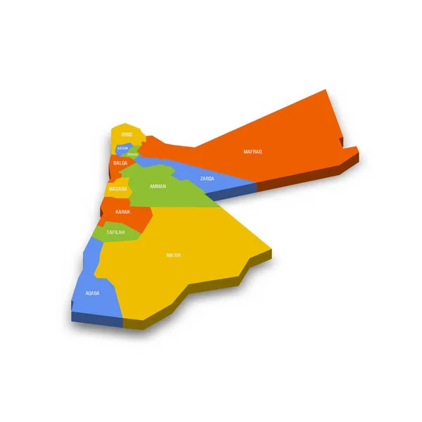 Jordanie Carte Politique Des Divisions Administratives Gouvernorats Carte Vectorielle Colorée — Image vectorielle
