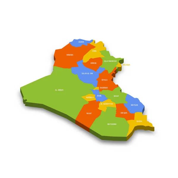 行政区画のイラク政治地図 政府とクルディスタン地域 国名とドロップシャドウとカラフルな3Dベクトルマップ — ストックベクタ