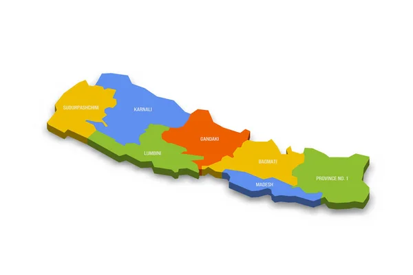Nepalska Mapa Polityczna Podziałów Administracyjnych Prowincje Kolorowa Mapa Wektora Nazwami — Wektor stockowy