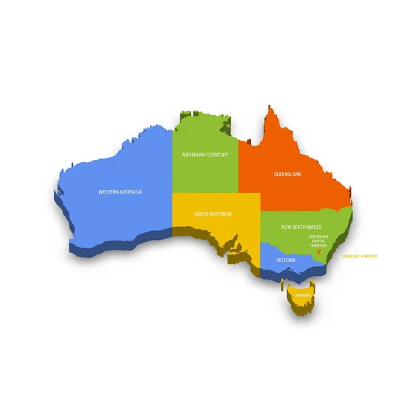 Australia Mapa Político Las Divisiones Administrativas Estados Teritorios Colorido Mapa — Vector de stock