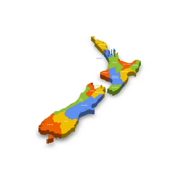 Nowa Zelandia Polityczna Mapa Podziałów Administracyjnych Regiony Kolorowa Mapa Wektora — Wektor stockowy