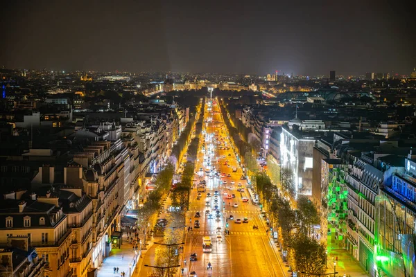Champs Elysess Avenue Nacht Luchtfoto Van Arc Triomphe Etoile Parijs — Stockfoto
