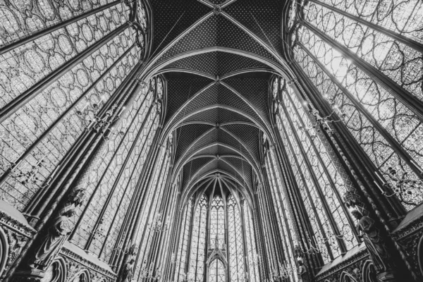 Monumental Interior Sainte Chapelle Com Vitrais Nível Superior Capela Real — Fotografia de Stock