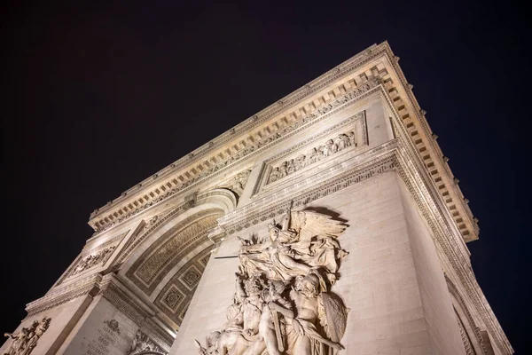 Detaljerad Bild Triumfbågen Från Botten Natten Paris Frankrike — Stockfoto