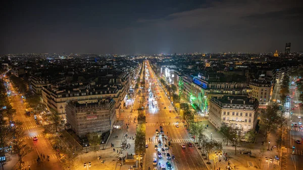 Champs Elysess Avenue Night Aerial View Arc Triomphe Etoile Paris — Stock Photo, Image