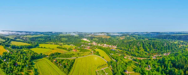 Cesky Sternberk Castle Town Sunny Summer Morning Aerial View Drone — Stock Photo, Image