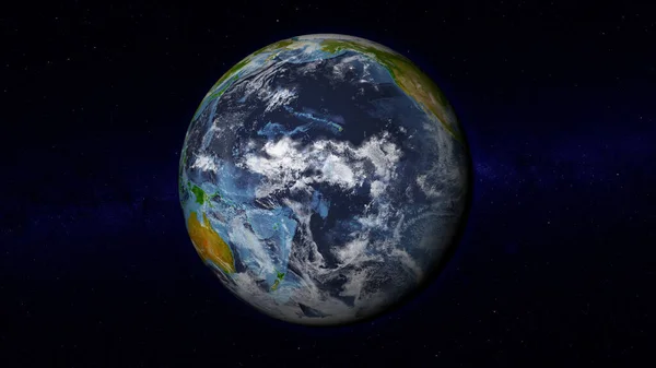 Realistická Země Zaměřila Tichý Oceán Denní Strana Země Ozářená Sluncem — Stock fotografie