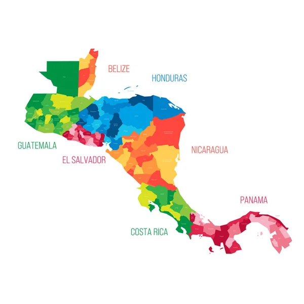 Países América Central Mapa Com Divisões Administrativas Belize Guatemala Honduras — Vetor de Stock