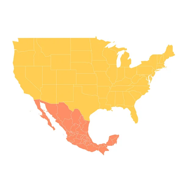 Förenta Staterna Och Mexiko Politisk Karta Över Administrativa Indelningar Färgglad — Stock vektor