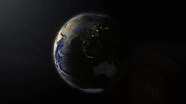 惑星地球は 夜までにオーストラリアと東南アジアに焦点を当てました 地球の暗い側の照明された都市 Nasaによって提供されたこの画像の要素 — ストック写真