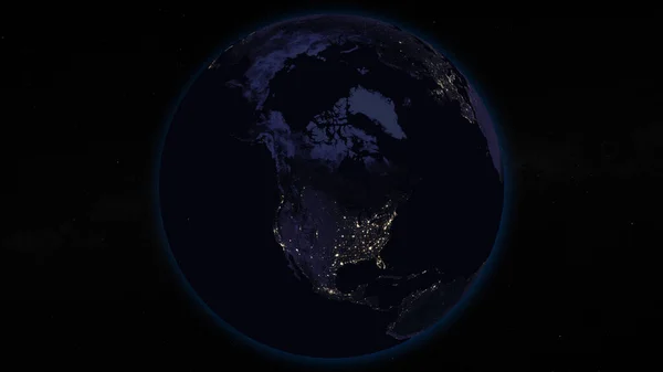 Planeta Ziemia Nocą Skupiła Się Ameryce Północnej Oświetlone Miasta Ciemnej — Zdjęcie stockowe