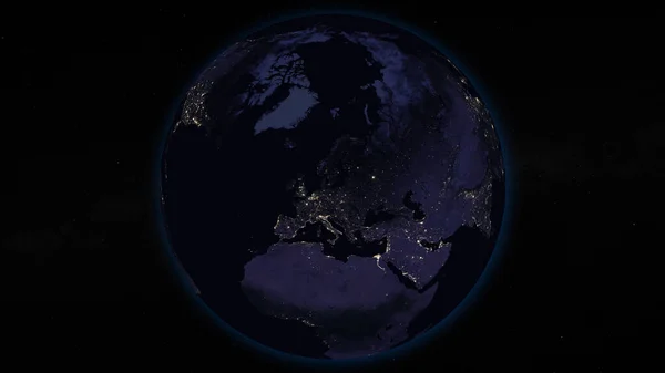 Planeta Ziemia Nocą Skupiła Się Europie Oświetlone Miasta Ciemnej Stronie — Zdjęcie stockowe