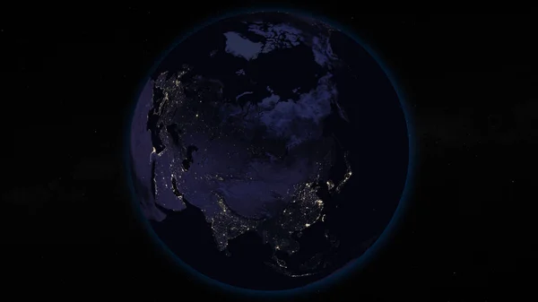 Der Planet Erde Konzentrierte Sich Bei Nacht Auf Asien Erleuchtete — Stockfoto