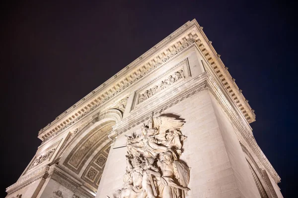 Детальный Вид Триумфальной Арки Снизу Ночью Париж Франция — стоковое фото