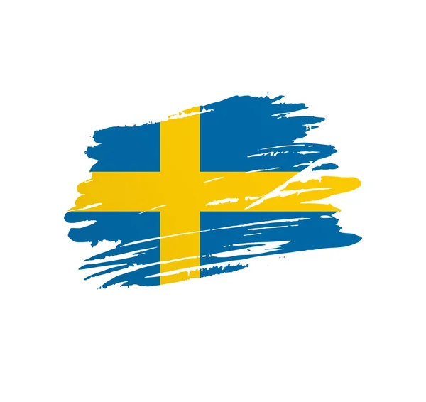 Zweden Vlag Natie Vector Land Vlag Bevend Grunge Krassende Penseelstreek — Stockvector