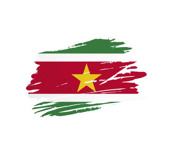 Suriname Zászló Nemzet Vektor Ország Zászló Trexturált Grunge Kaparós Ecset — Stock Vector
