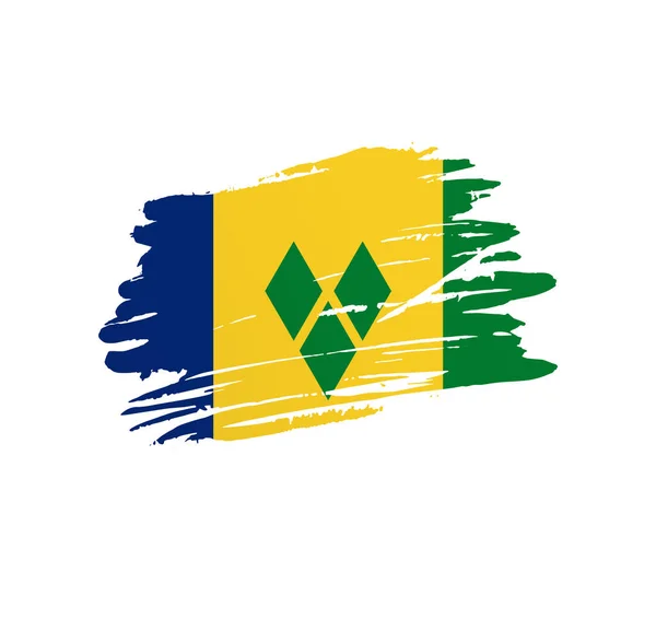 Saint Vincent Grenadines Flag Bandiera Nazionale Vettoriale Trapuntata Grunge Pennellata — Vettoriale Stock
