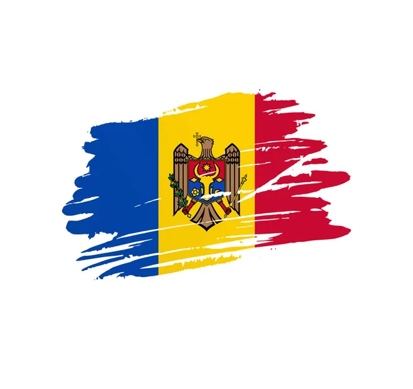 Moldova Zászló Nemzet Vektor Ország Zászló Trextured Grunge Karcos Ecset — Stock Vector