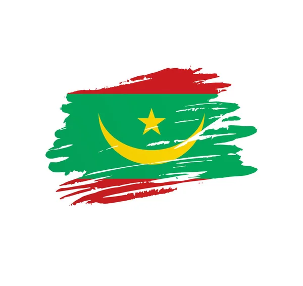 毛里塔尼亚的国旗 国家矢量国旗在刺痛的刷子笔划中飘扬 — 图库矢量图片