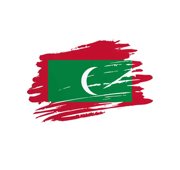 Maldiverna Flagga Nation Vektor Land Flagga Trextured Grunge Repor Pensel — Stock vektor