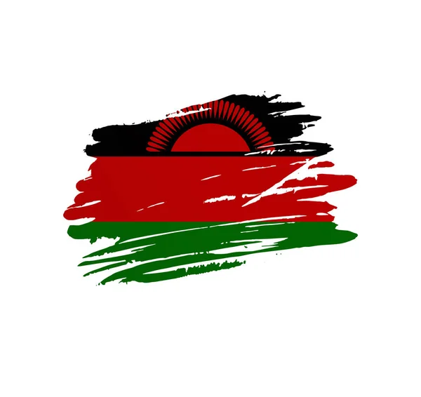 马拉维的国旗 国家矢量国旗在刺痛的刷子笔划中飘扬 — 图库矢量图片