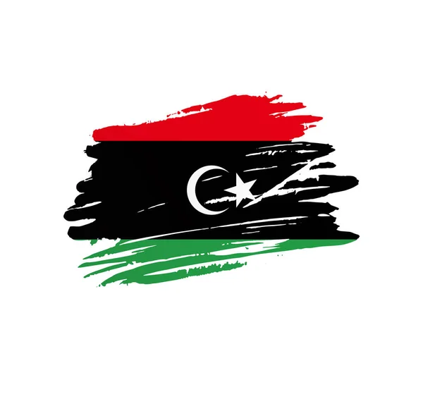 Libya Bayrağı Ulus Vekil Bayrağı Grunge Çizik Fırça Darbesiyle Dalgalandı — Stok Vektör