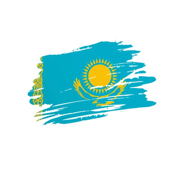 Kazachstan Vlag Natie Vector Land Vlag Bevend Grunge Krassende Penseelstreek — Stockvector