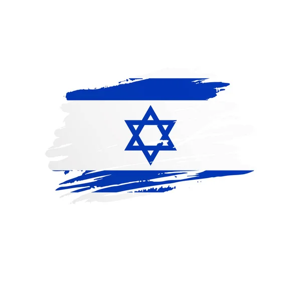以色列国旗 民族矢量国旗在刺痛的刷子笔划中飘扬 — 图库矢量图片