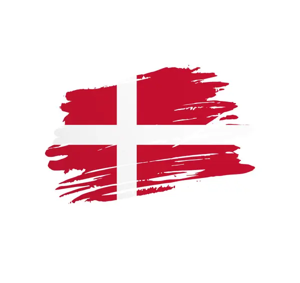 Dánia Zászló Nemzet Vektor Ország Zászló Trexturált Grunge Karcos Ecset — Stock Vector