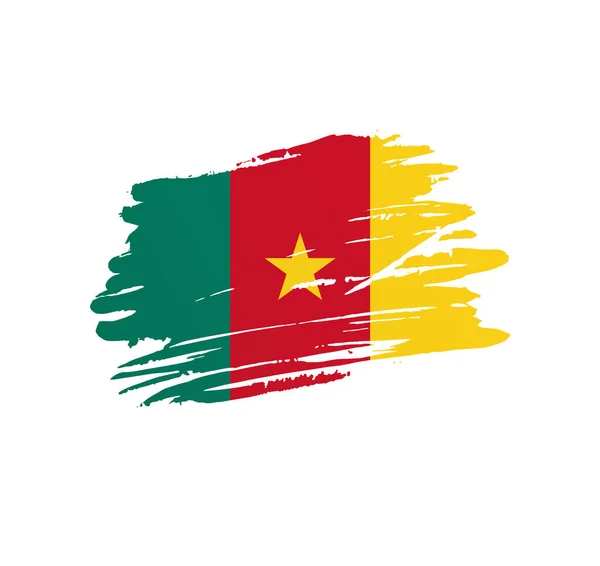 喀麦隆的国旗 国家矢量国旗在刺痛的刷子笔划中飘扬 — 图库矢量图片