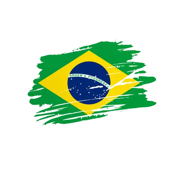 Brazilië Vlag Natie Vector Land Vlag Bevend Grunge Krassende Penseelstreek — Stockvector