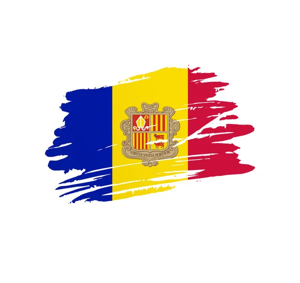 Andorra Zászló Nemzet Vektor Ország Zászló Trexturált Grunge Kaparós Ecset — Stock Vector