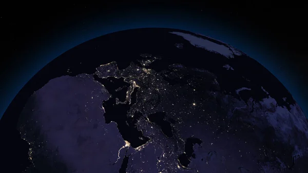 Планета Земля Ночью Сосредоточилась Европе Освещенные Города Темной Стороне Земли — стоковое фото