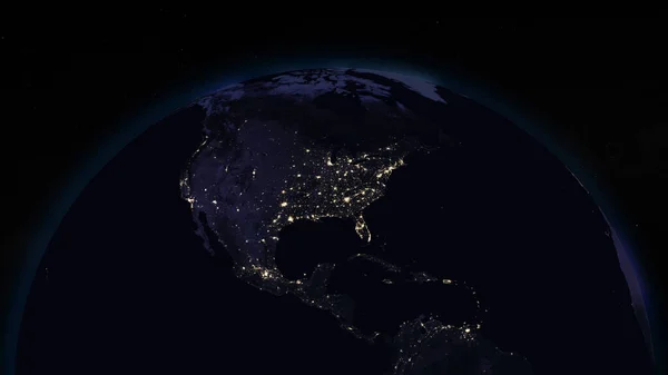 Der Planet Erde Konzentrierte Sich Bei Nacht Auf Nordamerika Erleuchtete — Stockfoto