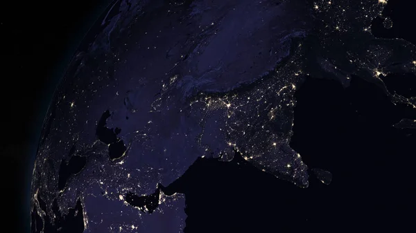 Planeta Ziemia Nocą Skupiła Się Indiach Oświetlone Miasta Ciemnej Stronie — Zdjęcie stockowe