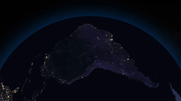 Planeta Ziemia Nocy Skupiła Się Ameryce Południowej Oświetlone Miasta Ciemnej — Zdjęcie stockowe