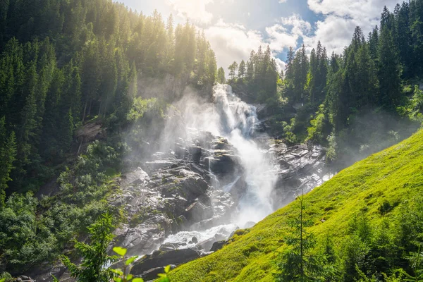 Cachoeiras Krimml Dia Ensolarado Verão High Tauern National Park Alpes — Fotografia de Stock