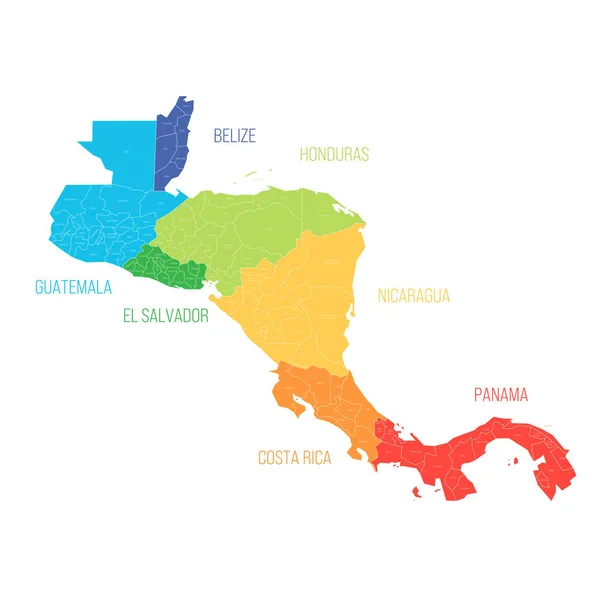 Países América Central Mapa Con Divisiones Administrativas Belice Guatemala Honduras — Vector de stock