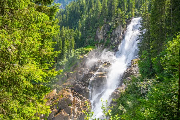 Wodospady Krimml Słoneczny Letni Dzień Park Narodowy Tauern Alpy Austriackie — Zdjęcie stockowe