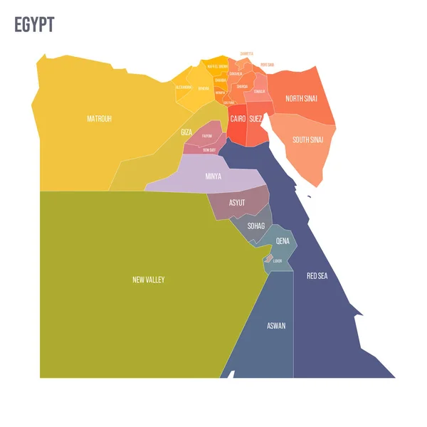 Египетская Политическая Карта Административных Единиц Провинций Красочная Спектральная Политическая Карта — стоковый вектор