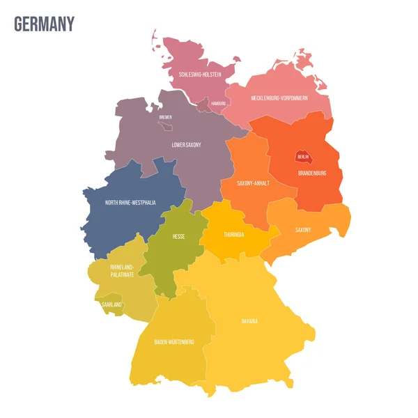 Alemania Mapa Político Las Divisiones Administrativas Estados Federales Mapa Político — Vector de stock