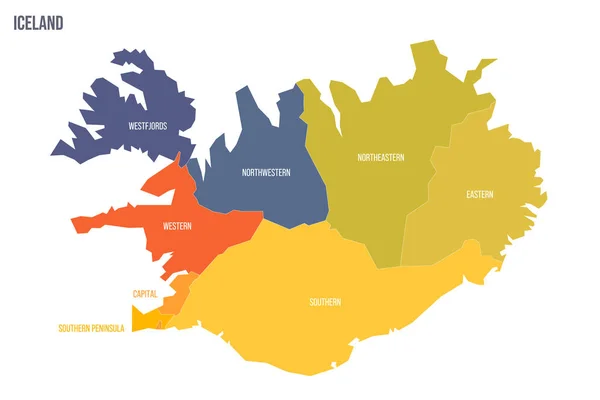 Исландская Политическая Карта Административных Единиц Регионов Красочная Спектральная Политическая Карта — стоковый вектор