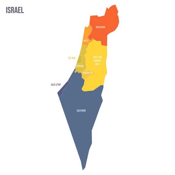 Israel Mapa Político Divisões Administrativas Distritos Faixa Gaza Judeia Área — Vetor de Stock