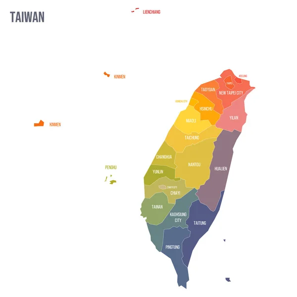 Taiwan Political Map Administrative Divisions Provinces Special Municipalities Colorful Spectrum — Stock Vector