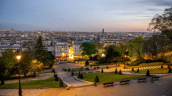 Louise Michel Square Sacre Coeur Montmartre Paris Cityscape Night France — Stock Photo, Image
